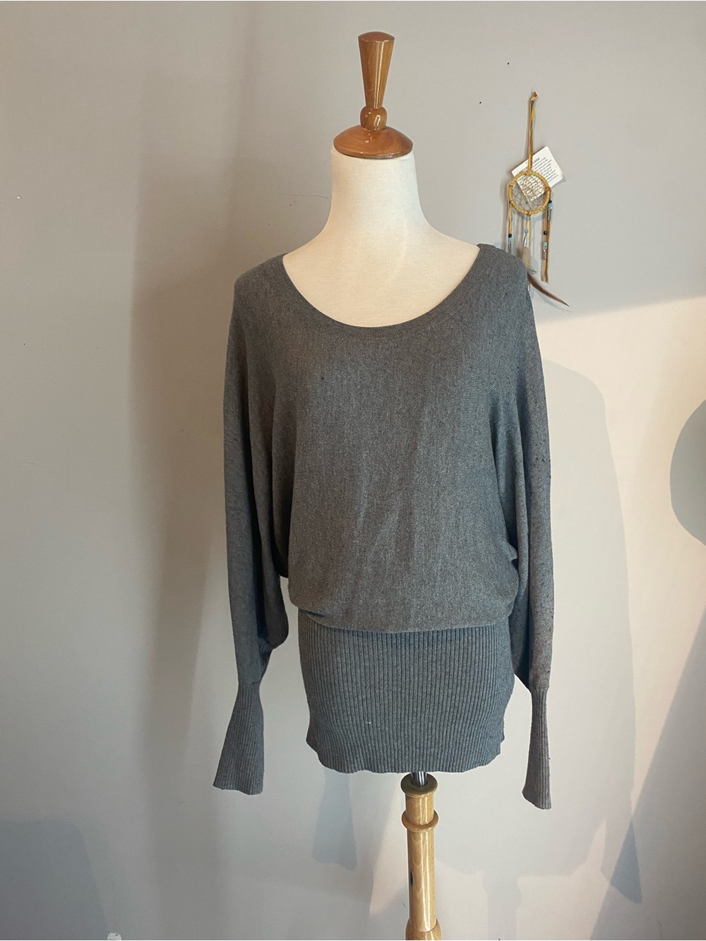 H&M Gray Long-Sleeve Batwing Knit Sweater Dress